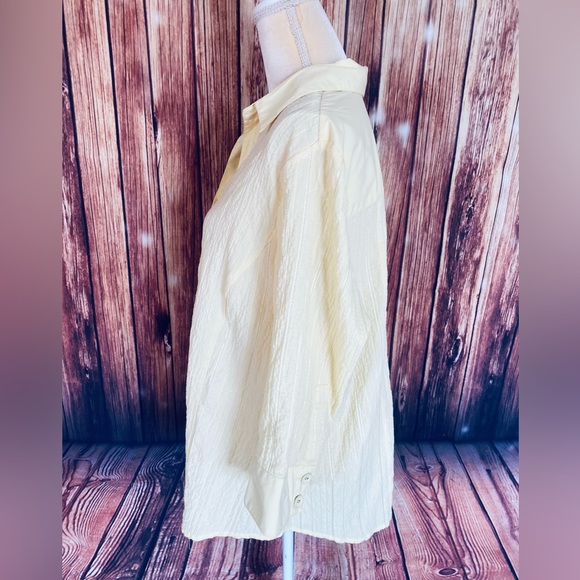 Women’s Size 20W Blouse TanJay Yellow Button Down 3/4 Sleeves V Neck Textured - Picture 8 of 10
